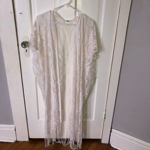 Mudd Cream Lace Kimono with Fringe